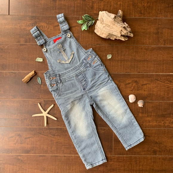 S. Oliver Pinstripe Nautical Anchor Overalls 86 - Picture 1 of 7